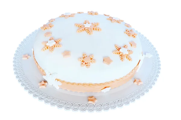 Білий торт з рожевим прикрасою Стокова Картинка