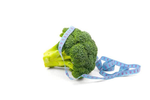 Brokoli Segar Dengan Sentimeter Latar Belakang Putih Makanan Sehat Makan — Stok Foto