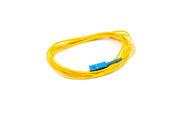 Cables Fibra Óptica Amarillos Aislados Sobre Fondo Blanco —  Fotos de Stock