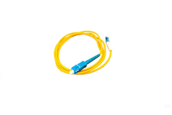Cables Fibra Óptica Amarillos Aislados Sobre Fondo Blanco — Foto de Stock