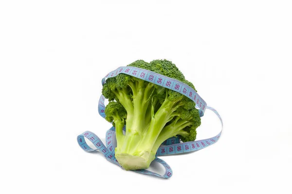 Verse Broccoli Met Een Centimeter Een Witte Achtergrond Gezond Voedsel — Stockfoto