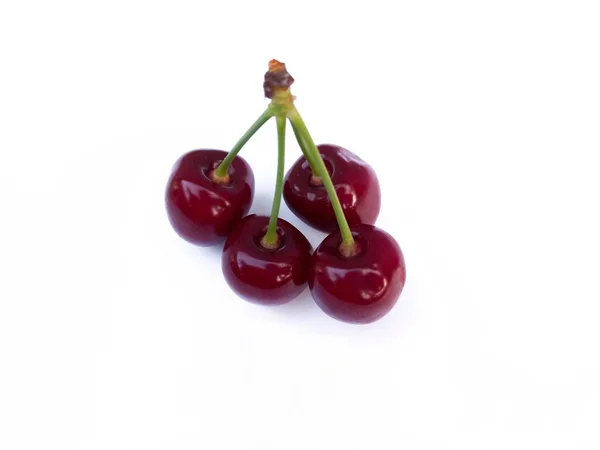 Isolated Cherries Three Flying Cherry Fruits Isolated White Background Clipping — Fotografia de Stock