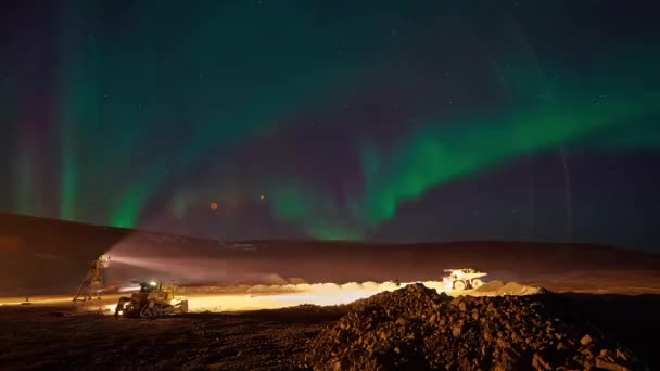 Work Large Industrial Machines Northern Lights Time Lapse — Vídeo de stock
