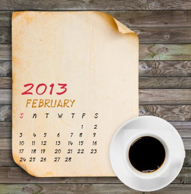 Şubat 2013 takvim eski kağıt