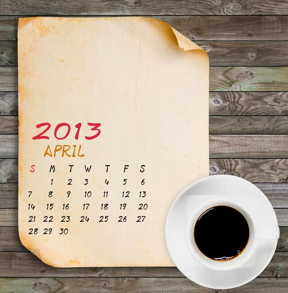 Kwietnia 2013 kalendarza starego papieru — Zdjęcie stockowe