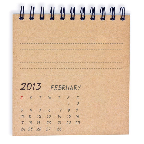 Února 2013 kalendář recycly papír — Stock fotografie