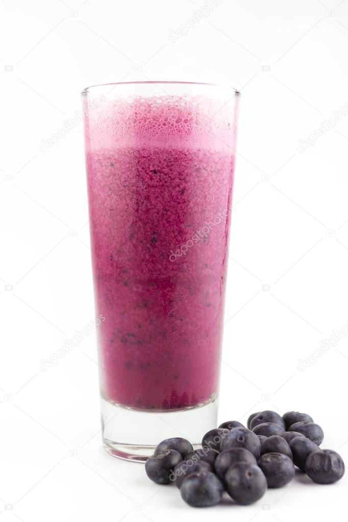 Blueberry smoothie with fresh blueberry on white background 