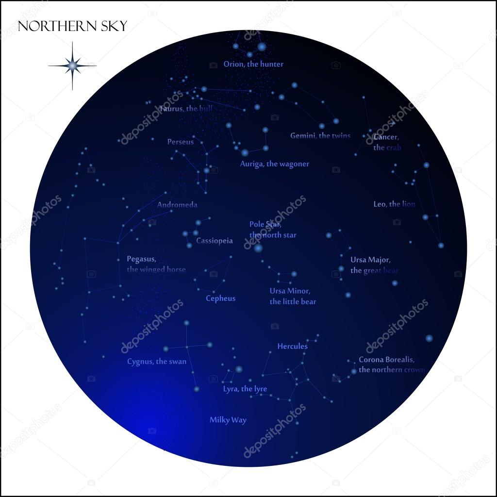 Star map, northern sky constellations