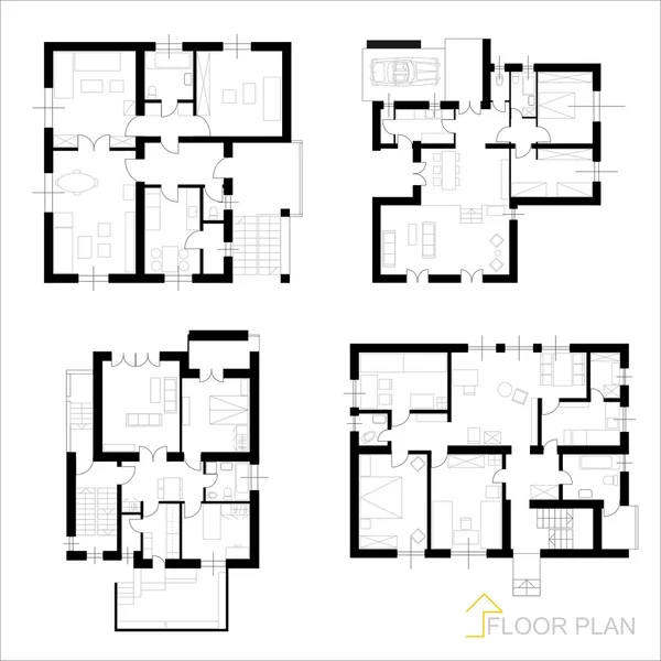 Set of ground floor blueprints — Stock Vector