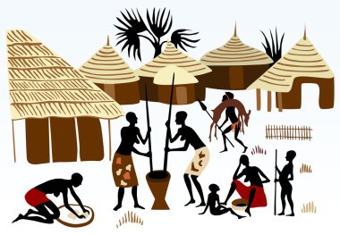 Afrika manzara arka plan. avcı, african aile hayatı