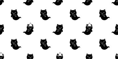 Kedi pürüzsüz desenli Cadılar Bayramı hayaletli kedi yavrusu çizgi film kedisi vektör evcil duvar kâğıdı karo arka plan hediyesi eşarp karalama tasarımı