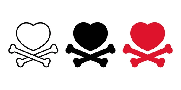 Hjärta Vektor Valentine Skalle Skelett Ikonen Logotyp Symbol Pirat Tecknad — Stock vektor