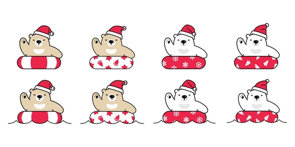Bear Christmas Polar Ikon Vektor Tomten Klo Hatt Logotyp Tecknad — Stock vektor