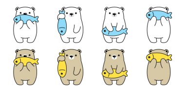 Ayı kutup vektörü ikonu oyuncak balık karakteri logo sembolü hediye kutusu çizimi çizimi