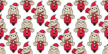 Ayı pürüzsüz desenli Noel Baba Noel Baba, motosiklet motosikletli scooter karikatürü arka plan duvar kağıdı çizimi tasarımı.