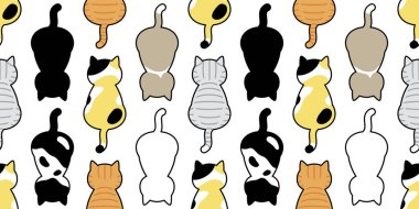 Kedisiz desenli kedi yavrusu. Calico vektörü. Evcil hayvan eşarbı hediyesi. Çizgi film karalaması.