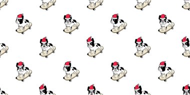 Köpek desensiz Noel Baba buldog Noel Baba şapkalı kaykay kaykay kaykay vektör karikatür eşarbı izole edilmiş duvar kâğıdı arkaplan çizimi