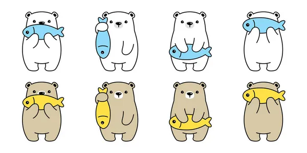 Bear Polar Vektor Ikon Nalle Fisk Tecken Tecknad Logotyp Symbol — Stock vektor