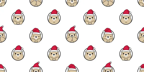 Oso Patrón Sin Costuras Navidad Vector Polar Santa Claus Sombrero — Vector de stock
