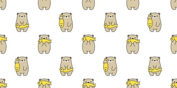 Bear Seamless Pattern Polar Fish Vector Teddy Cartoon Tile Background — 스톡 벡터