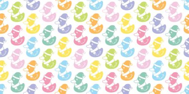 Ördeksiz ördek desenli Noel Baba. Plastik ördek banyolu duş banyodaki çizgi film şeridi. Oyuncak tavuk vektör eşarbı.