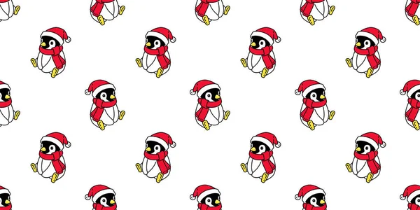 Pinguino Modello Senza Soluzione Continuità Vettore Natale Babbo Natale Seduto — Vettoriale Stock