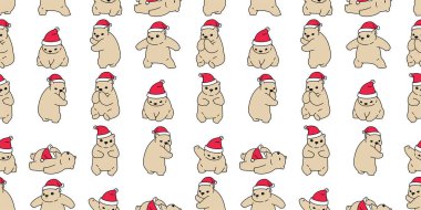 Ayı desensiz Noel Baba Noel Baba vektör şapkası Teddy çizgi film tekrar duvar kâğıdı arka plan karalama eşarp izole tasarım