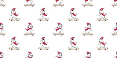 Köpek desensiz Noel Baba buldog Noel Baba şapkalı kaykay kaykay kaykay taşıyıcı eşarp izole edilmiş karikatür duvar kâğıdı arkaplan çizimi tasarımı