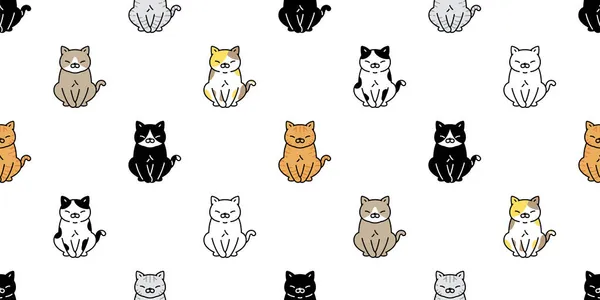猫のシームレスなパターン子猫カリコベクター猫犬ペット漫画座って繰り返し壁紙タイルの背景スカーフ孤立イラストドアのデザイン — ストックベクタ
