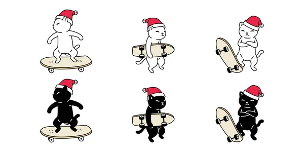Котячий Вектор Різдвяний Санта Клаус Кошеня Скейтборд Каліко Значок Зоопарку — стоковий вектор