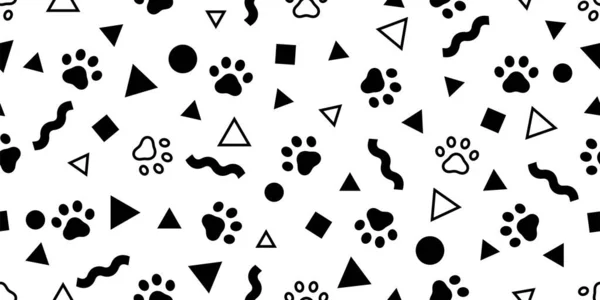 Dog Paw Seamless Pattern Footprint Bone Polka Dot Triangle Geometric — Stock Vector