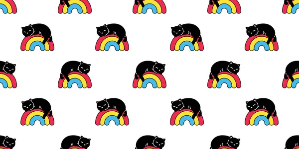 Cat Seamless Pattern Kitten Rainbow Calico Breed Vector Sleeping Neko — vektorikuva