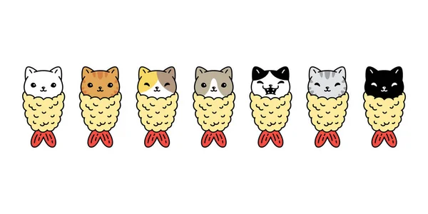 Cat Vector Kitten Calico Icon Tempura Logo Japan Food Breed — Stockvector