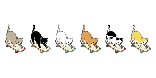 Cat Vector Skateboard Kitten Calico Icon Surf Skate Skating Extreme — Stock Vector