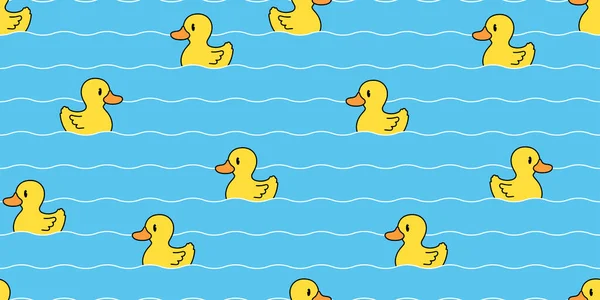 Duck Seamless Pattern Vector Rubber Duck Swimming Wave Bird Farm — стоковый вектор
