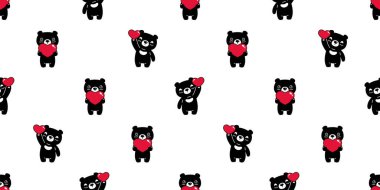 Ayı desensiz kutup kalbi sevgililer günü vektörü oyuncak karton arka plan Duvar kağıdı karalama tasarımı siyah eşarp izole edilmiş