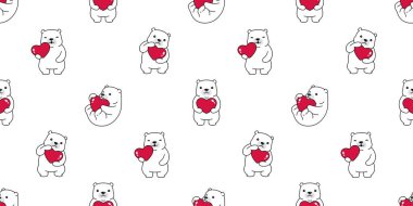 Ayı desensiz kutup kalbi sevgililer günü vektörü oyuncak karikatür döşeme arka planı Duvar kağıdı çizim tasarım hayvan eşarbı izole