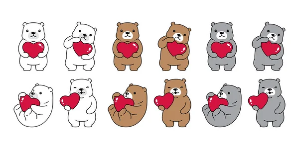Bär Vektor Eisbär Herz Valentinstag Symbol Logo Teddy Cartoon Charakter — Stockvektor