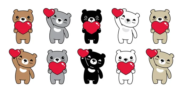 Bear Vector Ijsbeer Hart Valentijn Pictogram Logo Teddy Cartoon Karakter — Stockvector