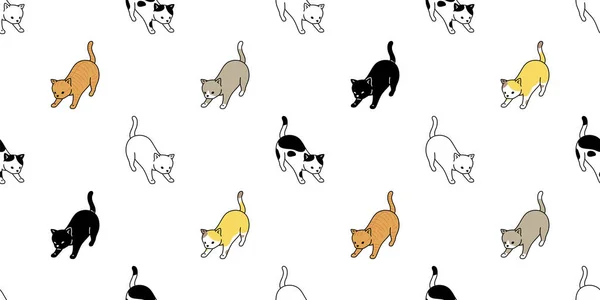 Kat Naadloos Patroon Kitten Calico Ras Neko Vector Cartoon Karakter — Stockvector