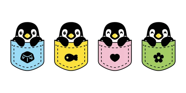 Pinguino Vettoriale Tascabile Uccello Icona Logo Cartone Animato Personaggio Illustrazione — Vettoriale Stock