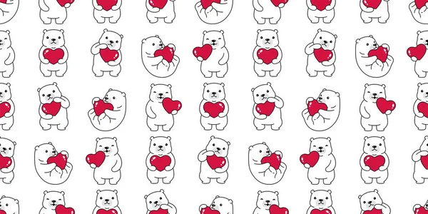 Medvěd Bezešvé Vzor Polární Srdce Valentine Vektor Teddy Karikatura Dlaždice — Stockový vektor