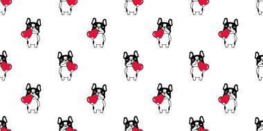 Köpek kusursuz desenli Fransız bulldog kalbi. Sevgililer günü köpek yavrusu. Yavru köpek çizgi filmi.