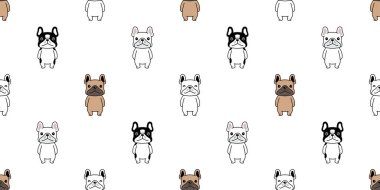 Köpek desensiz Fransız bulldog vektörü yavru köpek çizgi filmi tekrar duvar kağıdı karalama karo çizim eşarp tasarımı izole edildi