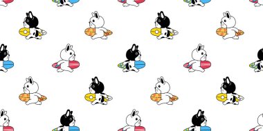 Köpek desensiz Fransız buldog sörf tahtası spor deniz kıyısı taşıyıcı köpek yavrusu çizgi filmi Duvar kağıdı karalama karo resimli eşarp tasarımı izole edildi