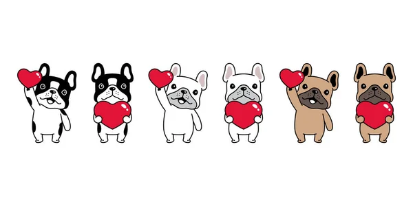 Dog Vector French Bulldog Icon Heart Valentine Puppy Pet Character — Stock Vector