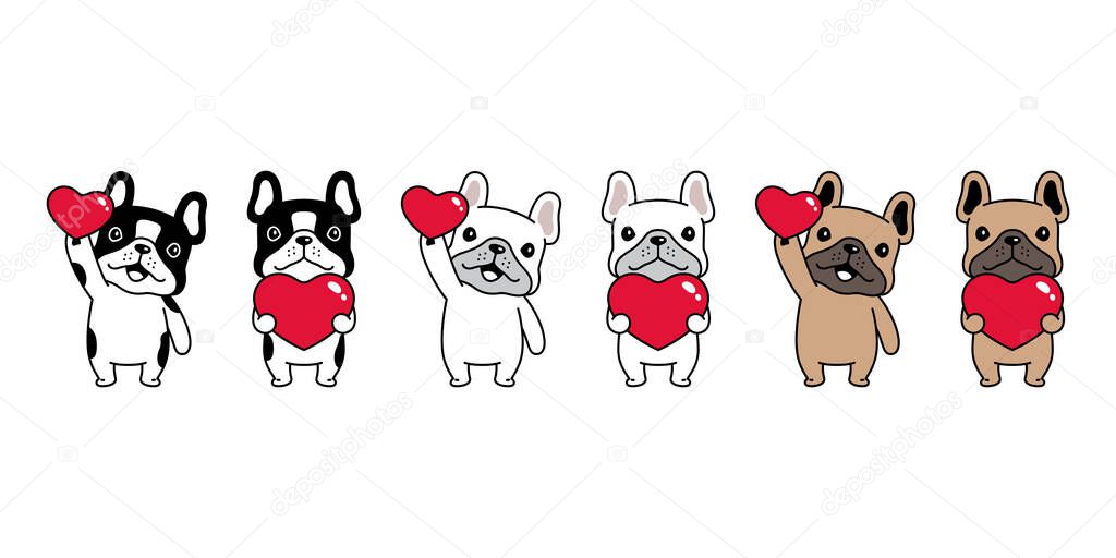 Dog vector french bulldog icon heart valentine puppy pet character cartoon symbol tattoo stamp scarf illustration design isolated