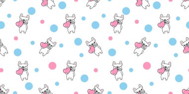 Köpek kusursuz desenli Fransız bulldog kalbi sevgililer günü köpek yavrusu köpek yavrusu köpek yavrusu köpük baloncuk çizgi filmi Duvar kağıdı karalama karo çizim eşarp tasarımı izole