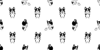 Köpek desensiz Fransız bulldog vektörü yavru köpek çizgi filmi tekrar duvar kağıdı karo karalama tasarımı izole edilmiş.