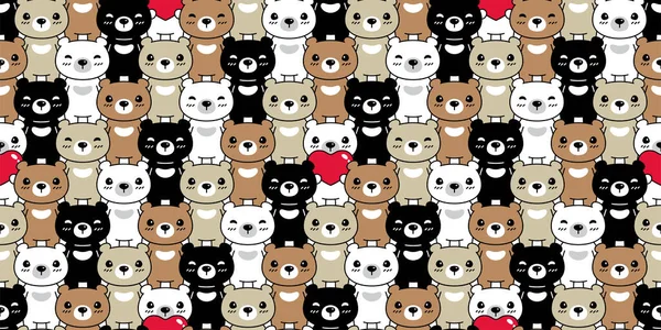 Oso Patrón Sin Costuras Corazón Polar San Valentín Vector Teddy — Vector de stock